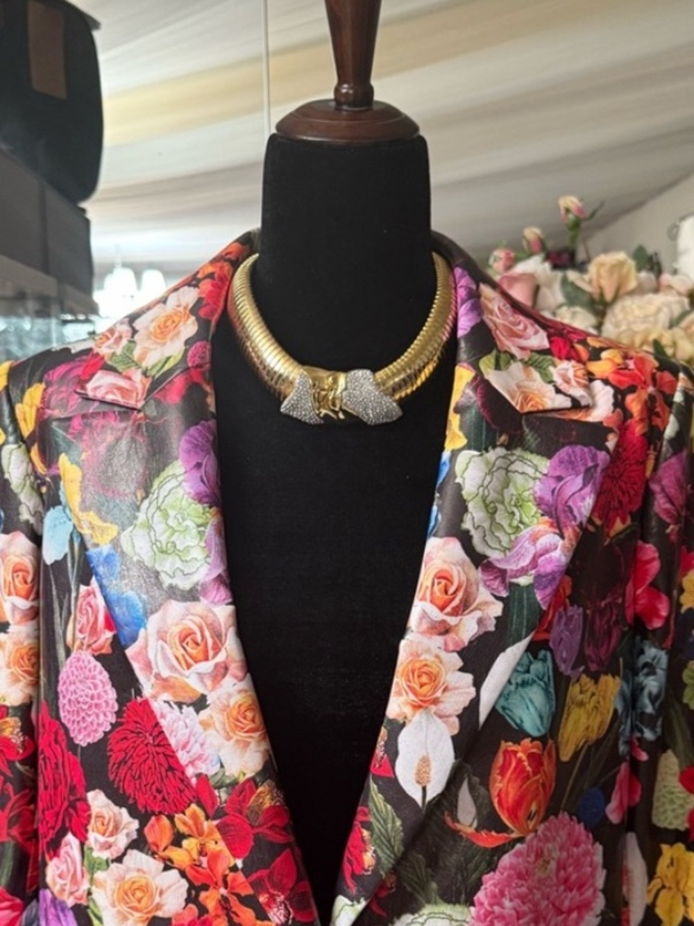 Alice + Olivia Black Floral Single-Button Blazer
